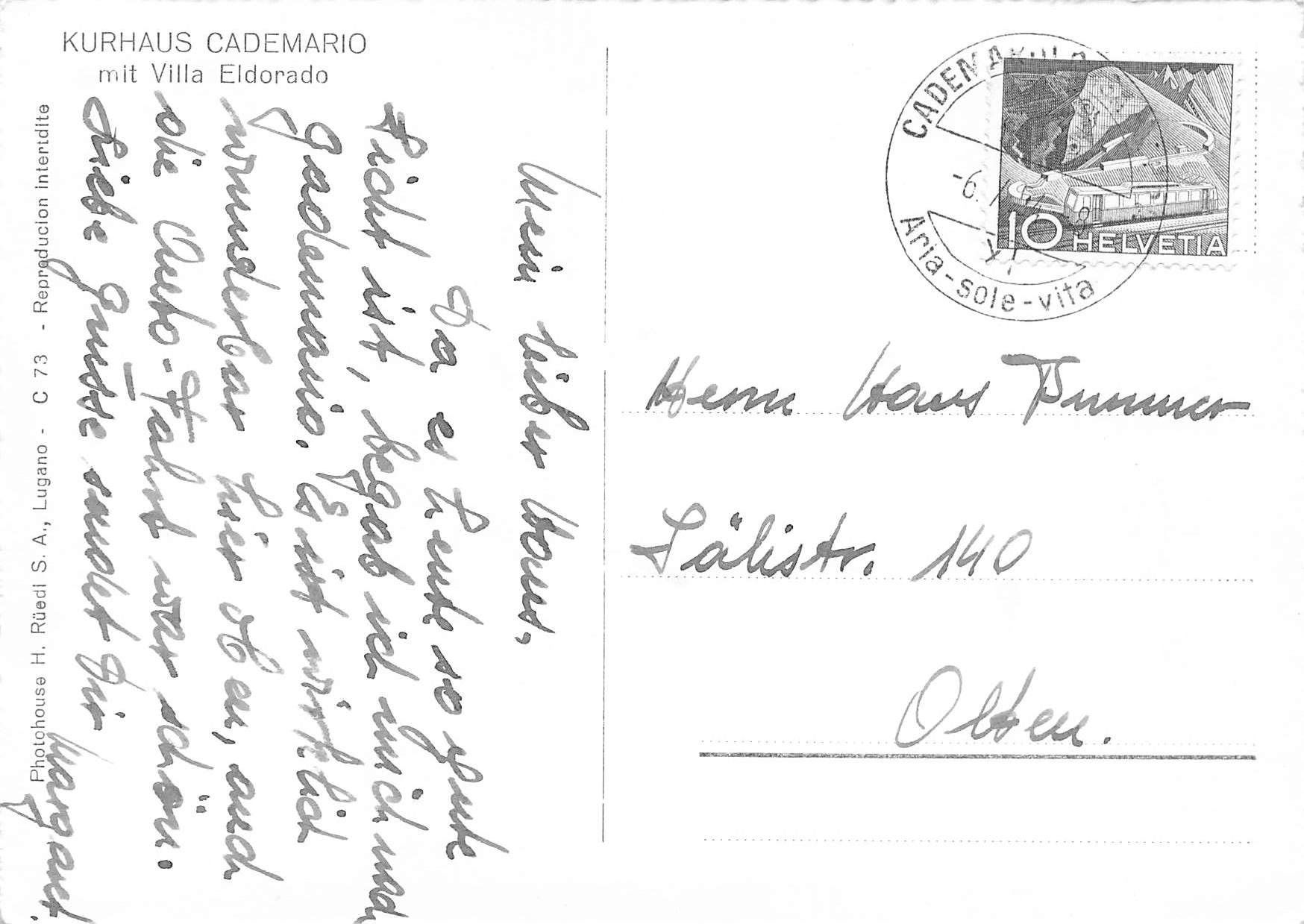 Ansichtskarten: Cademario G – Gebraucht aus Biasca von Blenio71 1