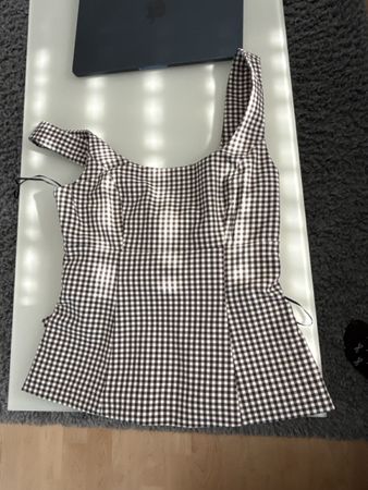 Only Oberteil kariert braun weiss mit Schleife neu mit Etike