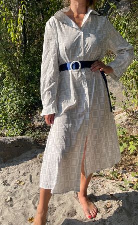 Abito camicia donna bianco fantasia quadrati taglia unica