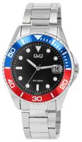 Q&Q by Citizen® Herrenuhr 44,5 mm Edelstahl Schwarz Blau Rot