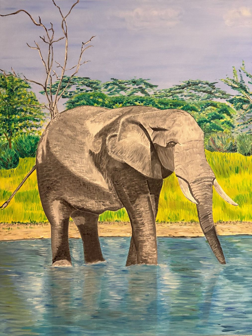 Dipinti: 100cm x70cm/handgemaltes Öl Gemälde Elefanten einzigartig – Usato da Ottenbach venduto da TimelessEmotions. 3