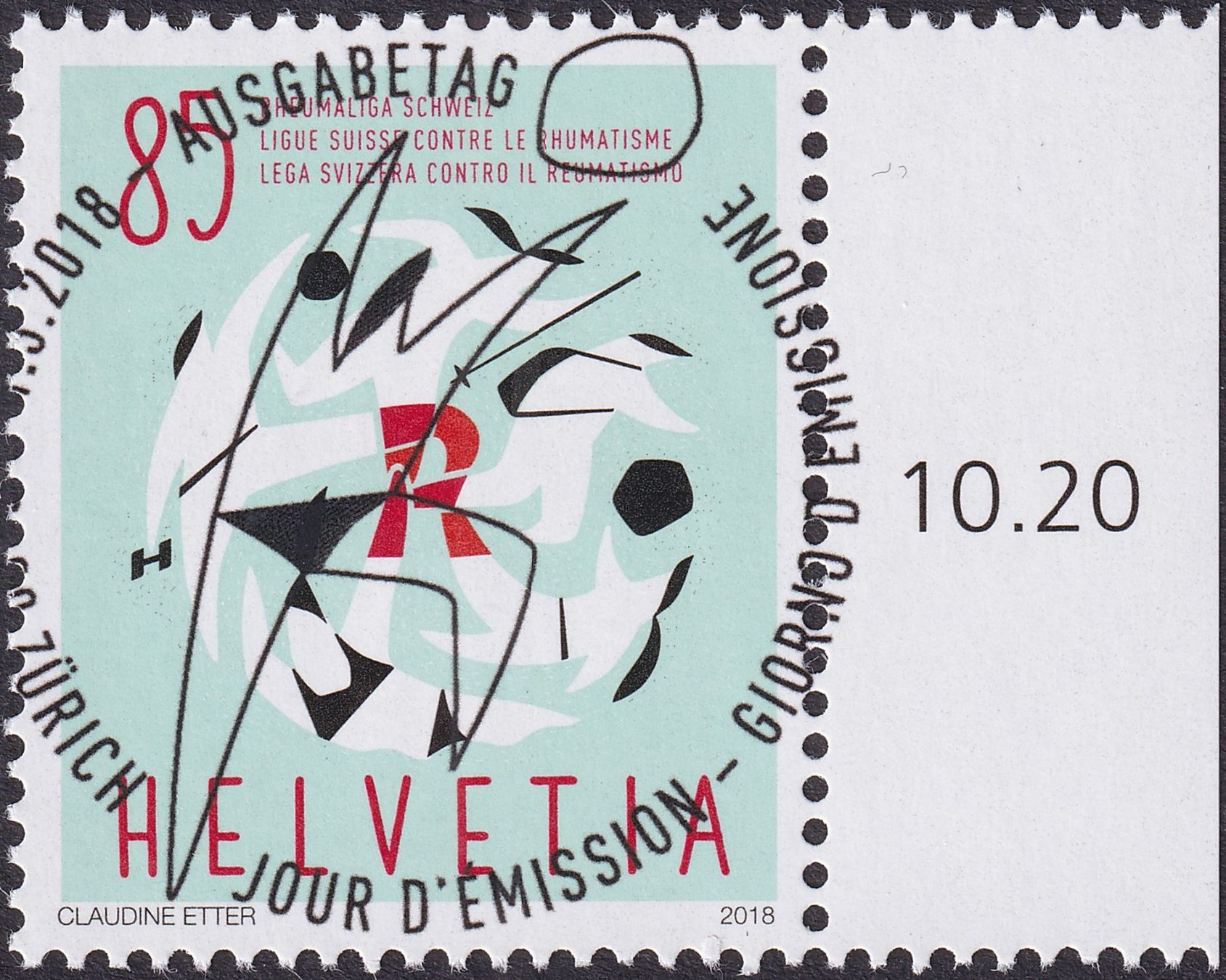 Tutti i francobolli: 2018, Nr.1663 Rheumaliga mit Ersttags-Voll-Stempel +TABS – Usato da Sursee venduto da Luzernerraute