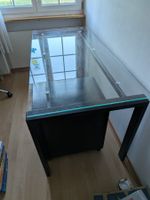 Glas-Schreibtisch inkl. Rollcontainer und Lederstuhl (Kombi)