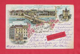 Gruss aus Basel (BS) 3-Bild Farb-Litho
