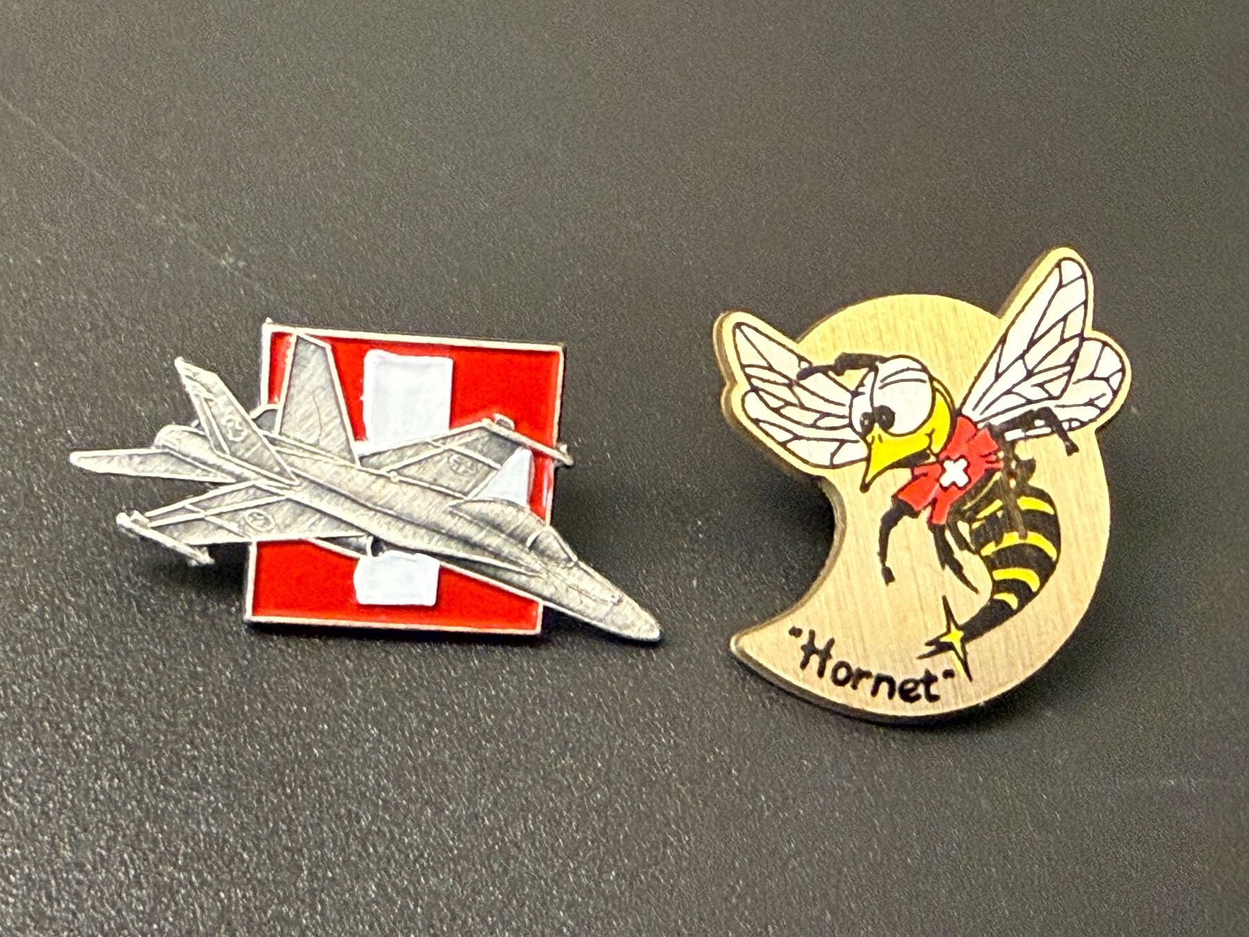 Schweizer Armee Placchette & Badge: 2 Pins F/A18 Schweizer Luftwaffe – Usato da Brütten venduto da Hst1