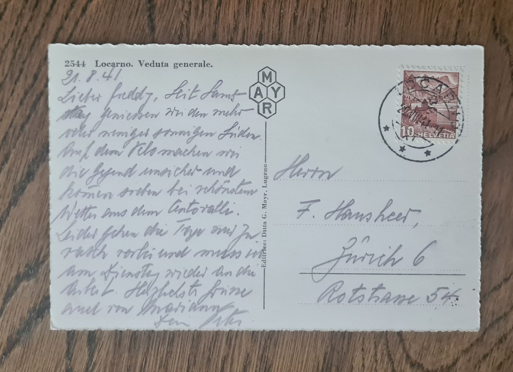 Cartoline postali: Locarno 1941 – Usato da Ebikon venduto da Donar50 1