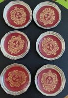 6 Zinn-Glasuntersetzer aus Reinzinn – klassisches Vintage-De