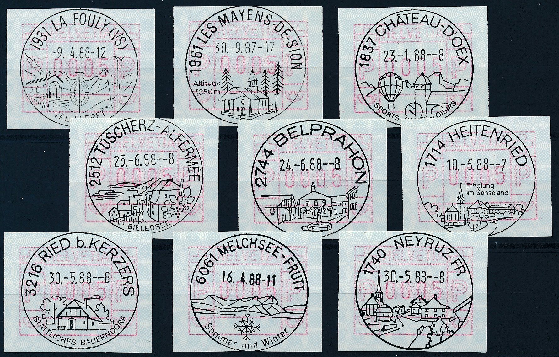 Alle Briefmarken: 9 Werbedatumstempel Vollstempel – Neu (gemäss Beschreibung) aus Luzern von atms