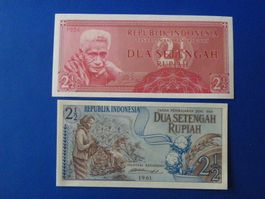 Indonesien 2x  2.5 Rupiah, 1956 & 1961, Rarität, Unzirkulier