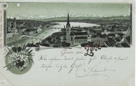 AK GRUSS aus ZÜRICH MONDSCHEINLITHO 1898