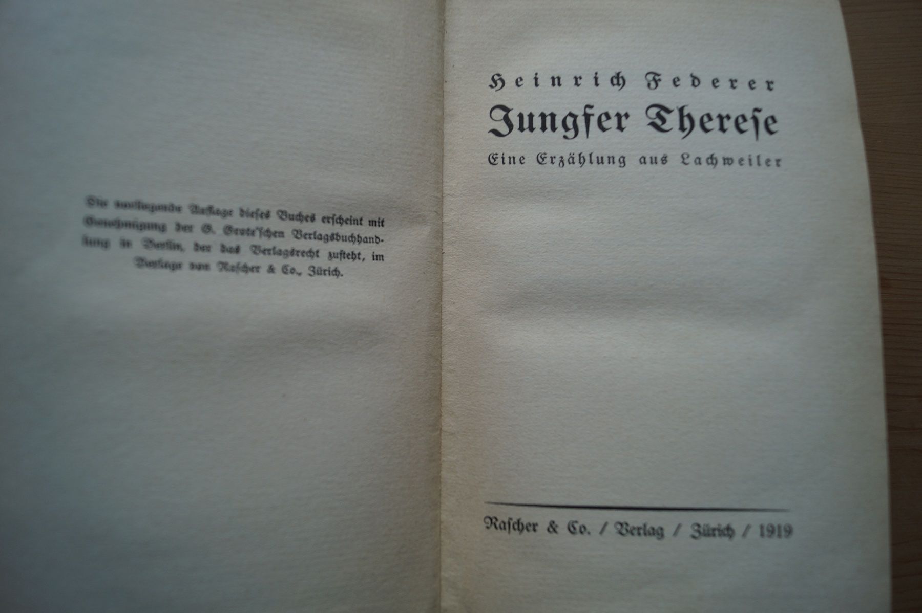 Livres: Heinrich Federer, Jungfer Therese, 1919 – D'occasion à Scheid par dirauls 1