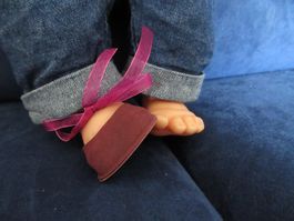 1 Paar Puppenschuhe, Schuhe 8/53, Stolle, bordeaux, 70-er