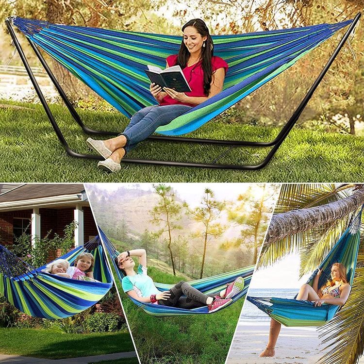 Doppel Hängematte mit Gestell Outdoor, Baumwolle mit Tasche Kaufen