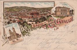 St.Gallen-Litho-Karte gelaufen 1896
