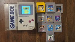Gameboy Classic mit Licht + 10 Spiele & Box (Pokémon)