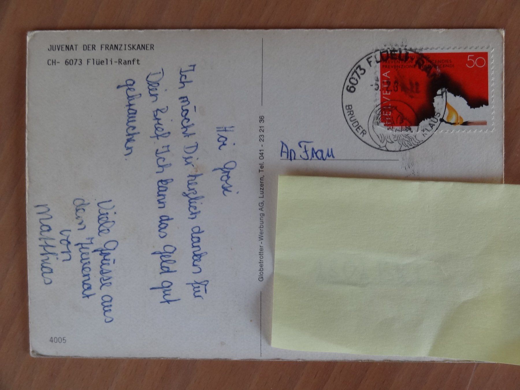 Cartoline postali: Flueli-Ranft  - Juvenat der Franziskanner - 1984 – Usato da St Léonard venduto da Riglin 1