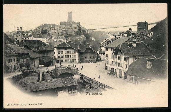 Cartoline postali: Fribourg, Blick auf einen Platz und zur  – Usato da Berlin venduto da bartko-reher