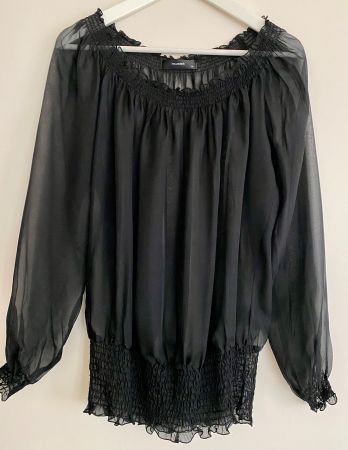 Seidenbluse von Hallhuber in Schwarz, Gr. 36