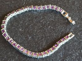 Tennis Armband mit lila Steinen Silberfarbe Länge 18cm