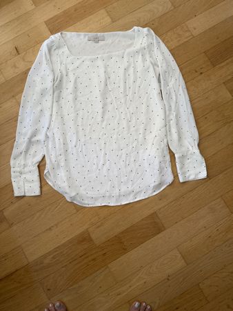 Weisses Loft-Pünktchen-Top, Langarm, Grösse S
