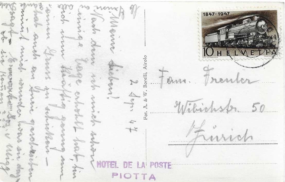 Cartoline postali: AK AMBRI PIOTTA HOTEL DE LA POSTE 1947 – Usato da Schlossrued venduto da Aronliam 1