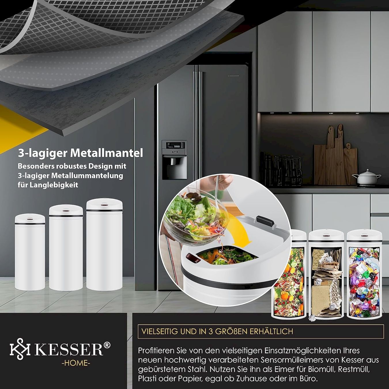 Cestini per rifiuti: Automatik Sensor Mülleimer 30L weiss – Nuovo e nell'imballaggio originale da Bottighofen venduto da zaap 6