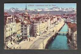 AK Zürich Limmatquai und die Alpen