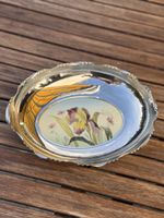 Obstschale/Teller versilbert Blumenmotiv runder Rand 