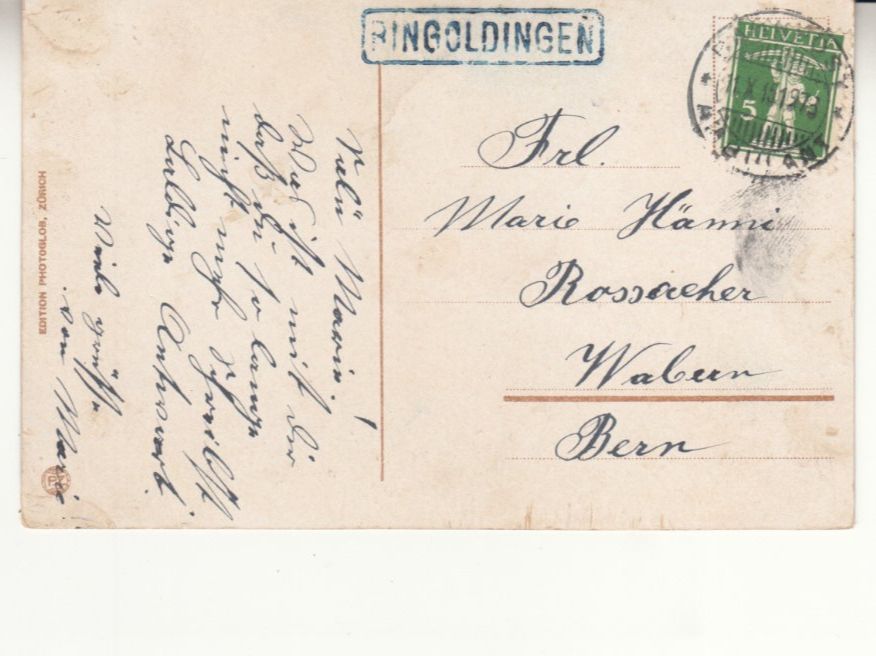 Cartoline postali: Bernermädchen 1915 mit Stabstempel Ringoldingen – Usato da Bürglen TG venduto da StampGraf 1