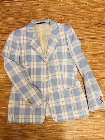 Tagliatore Damen-Blazer Gr. 48 (IT) Hellblau/Weiss kariert