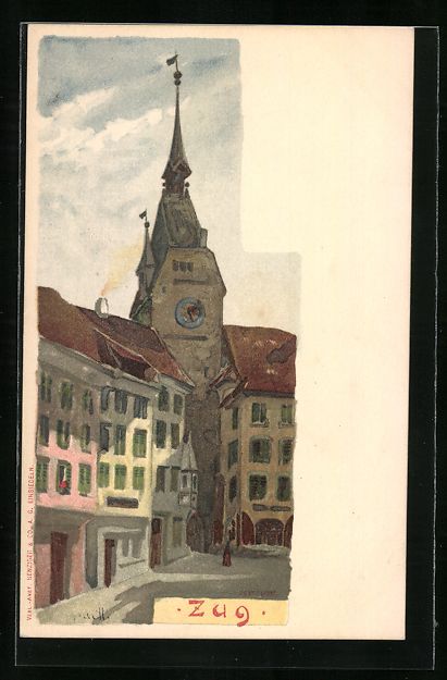 Cartoline postali: Künstler-AK Zug, Ortsansicht – Usato da Berlin venduto da bartko-reher