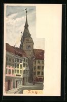 Künstler-AK Zug, Ortsansicht