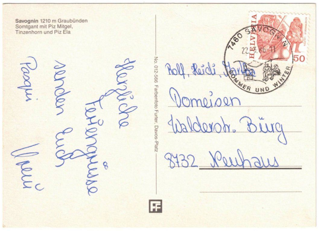 Cartoline postali: Savognin - Sessellift + Skilift – Usato da Binningen venduto da Mountainrider 1