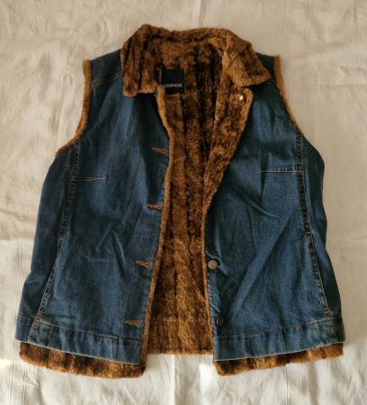 BIANCA Gilet / Weste Jeans & braunes Kunstfell-Futter Gr. 40