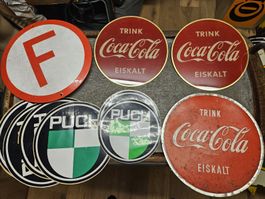 3 original Coca Cola Schilder und original Puch Aufkleber!!