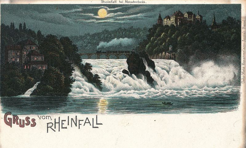Cartoline postali: Rheinfall - METZ Mondschein + c1895 – Usato da Emmenbrücke venduto da teestube