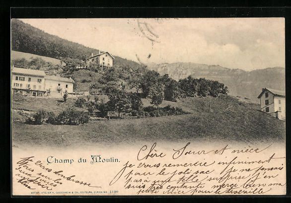 Cartoline postali: AK Champ-du-Moulin, Panorama, 1904 – Usato da Berlin venduto da bartko-reher