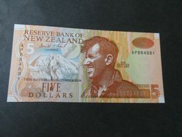 New Zealand, 5 Dollars Sir Edmund Hillary    ungefaltet
