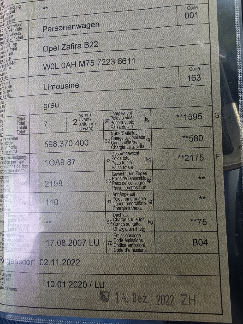 Opel Autos: Opel Zafira B 2.2   7 Platz – D'occasion à Zürich par Onebox 2