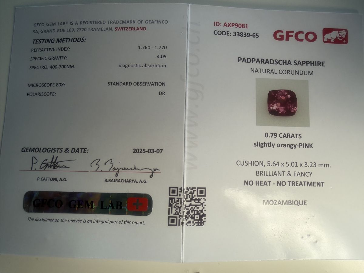 Pietre preziose: PADPARADSCHA SAPHIR  (N)  cusion  0.79cts – Nuovo (secondo la descrizione) da Seftigen venduto da tigers12 3
