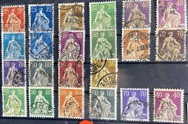 Freimarken Helvetia mit Schwert 1908-1940 gestempelt