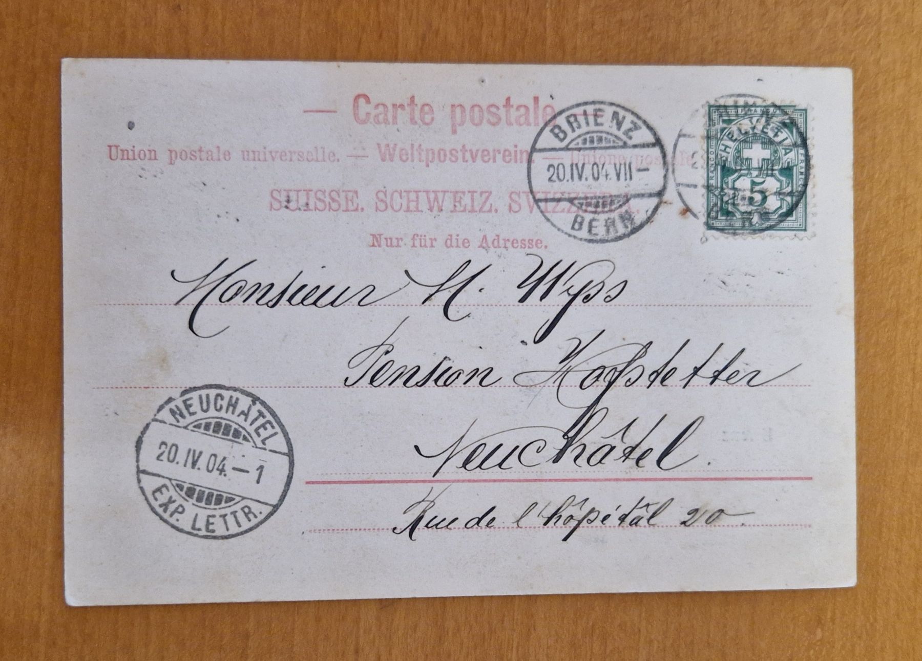 Cartoline postali: Brienz n. Neuchâtel 1904, klare Stempel – Usato da Ebikon venduto da Donar50 1