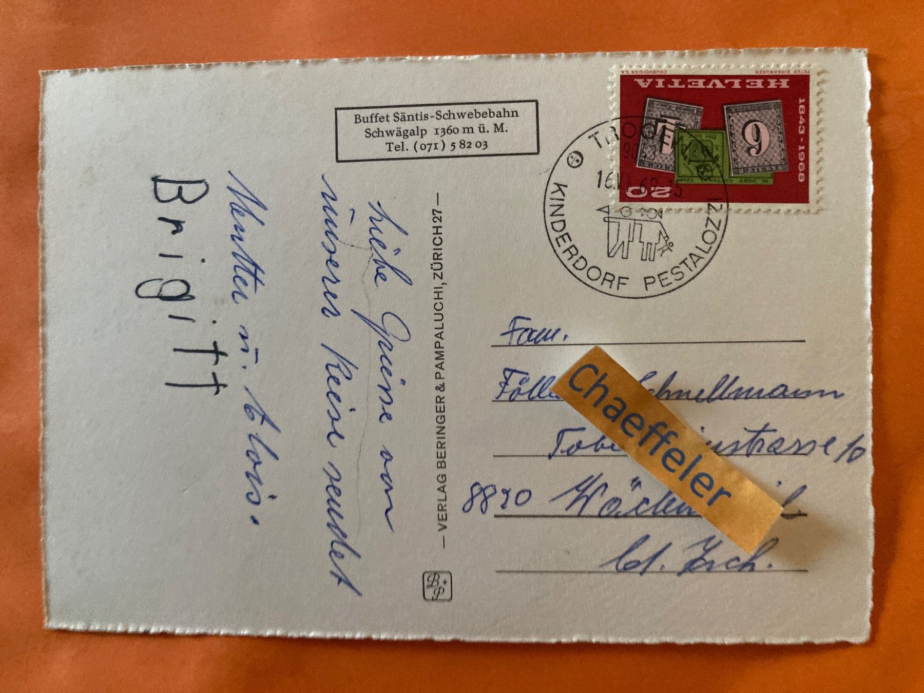 Ansichtskarten: 1968 Buffet Säntis-Schwebebahn, Schwägalp – Gebraucht aus Zürich von Chaeffeler 1