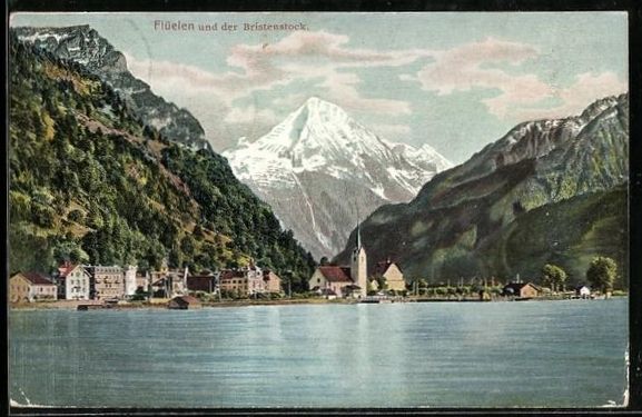 Cartoline postali: Flüelen, Blick vom See auf Ort und Bris – Usato da Berlin venduto da bartko-reher