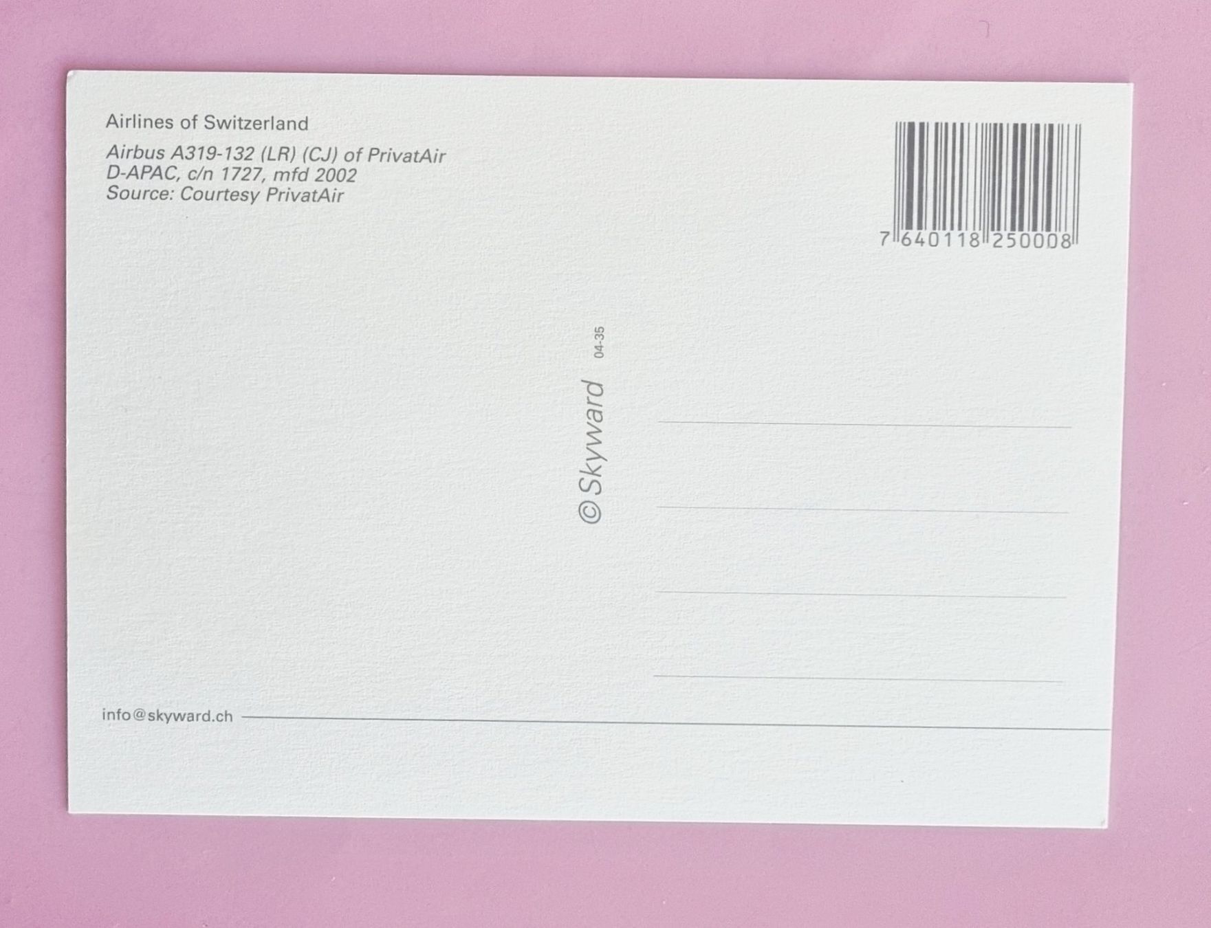 Cartoline postali: Airbus A319 - Privat Air – Usato da Rothrist venduto da RROENK 1