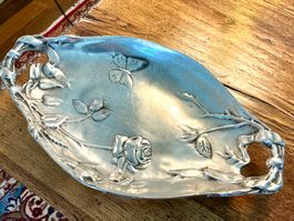 JUGENDSTIL SCHALE ZINN PARIS FRANKREICH UM 1900, L-33 CM