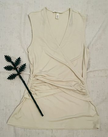 Cream Wrap Top, Sleeveless Blouse ☀️