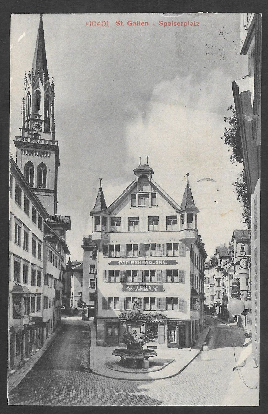 Cartoline postali: St. Gallen Speiserplatz Papierhandlung Ritter – Usato da Olten venduto da clotaldi