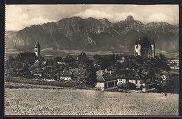 Thun, Teilansicht mit Burg und Stockhorn