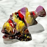 Poisson Vallauris en céramique vintage coloré, années 60/70